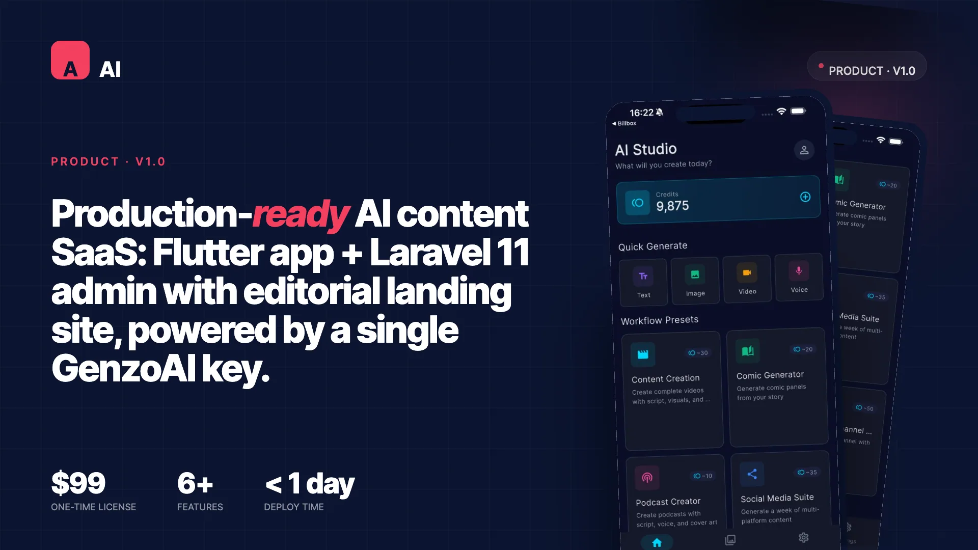 AI Studio - Flutter + Laravel AI Content SaaS