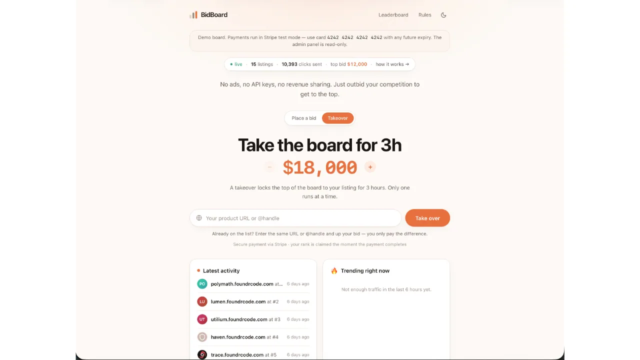 BidBoard — Pay-to-Rank Leaderboard (Next.js + Stripe) screenshot 4