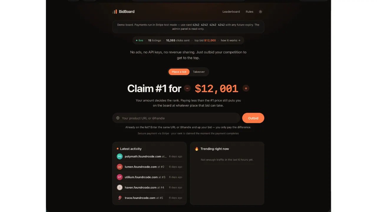 BidBoard — Pay-to-Rank Leaderboard (Next.js + Stripe) screenshot 6