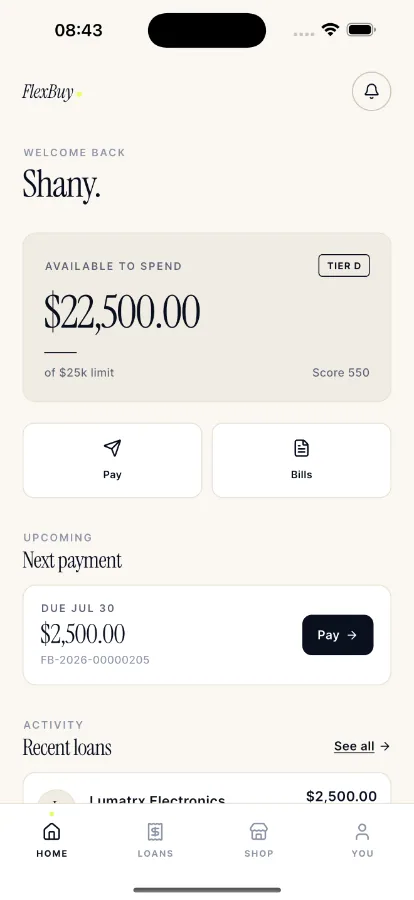 FlexBuy — Buy Now Pay Later Platform (Flutter + Laravel) screenshot 2