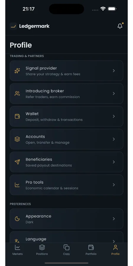 Ledgermark — Multi-Asset Trading App (Flutter + Laravel) screenshot 5