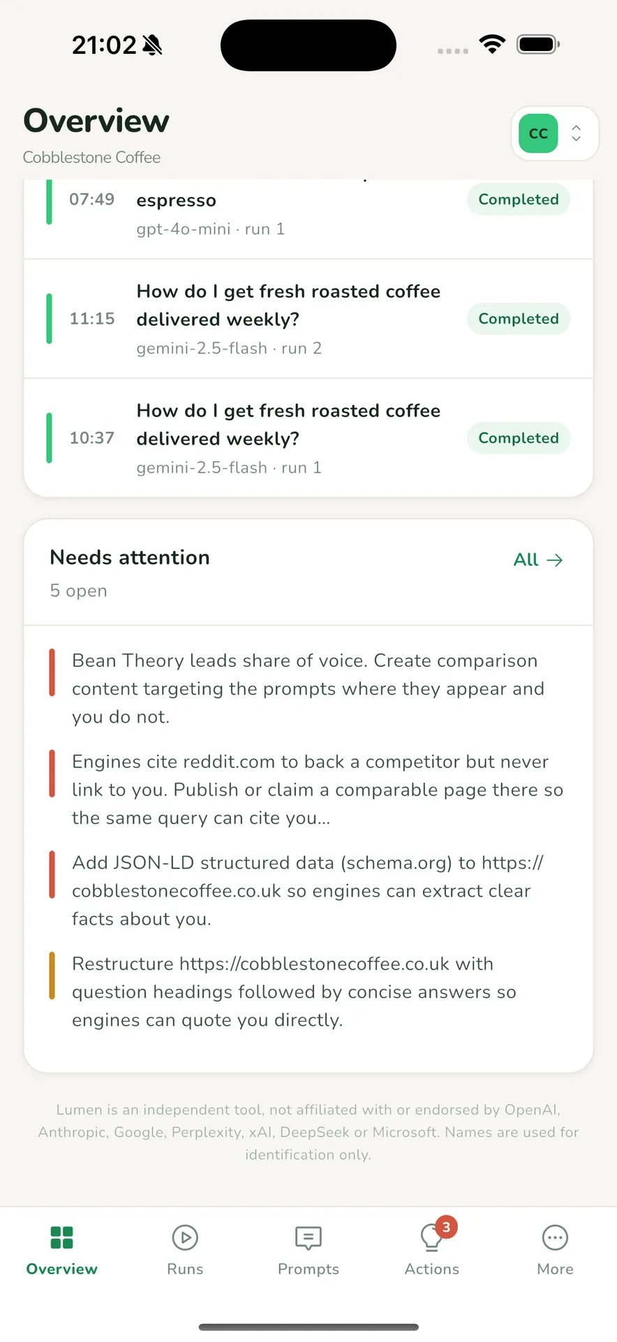Lumen — AI Search Visibility Tracker (Laravel + Flutter) screenshot 11