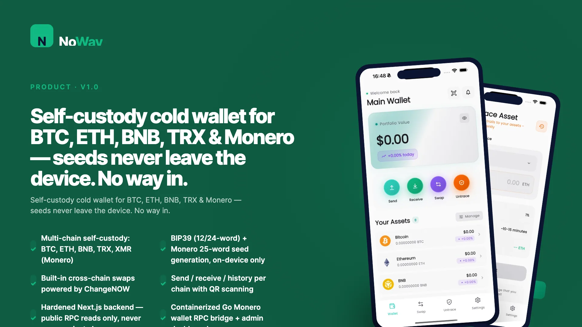 NoWay Wallet — Privacy-First Multi-Chain Cold Wallet