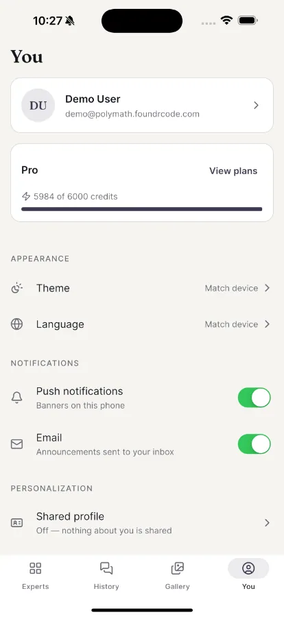 Polymath — Multi-Expert AI Assistant Platform (Laravel + Flutter) screenshot 5