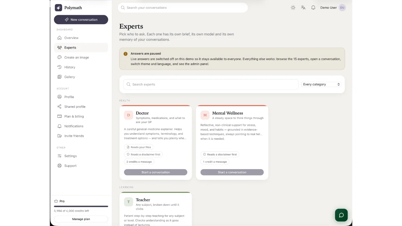 Polymath — Multi-Expert AI Assistant Platform (Laravel + Flutter) screenshot 8