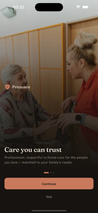 Presence — On-Demand Caregiver Marketplace (Flutter + Laravel) screenshot 2