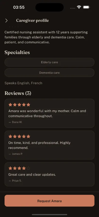 Presence — On-Demand Caregiver Marketplace (Flutter + Laravel) screenshot 4