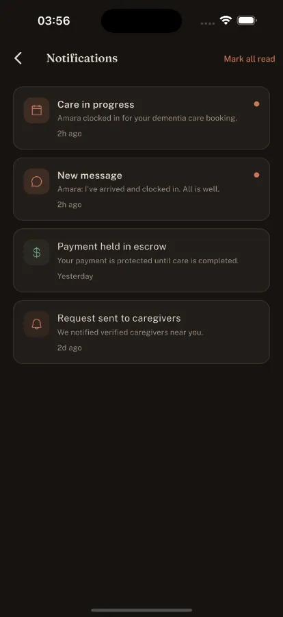 Presence — On-Demand Caregiver Marketplace (Flutter + Laravel) screenshot 6