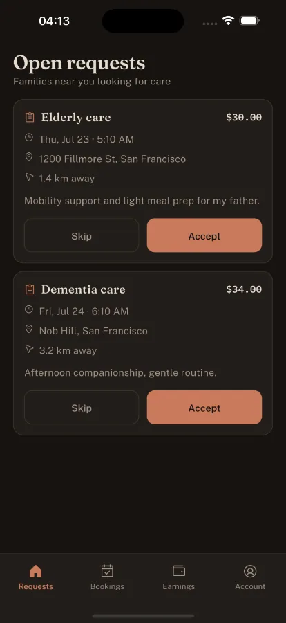 Presence — On-Demand Caregiver Marketplace (Flutter + Laravel) screenshot 10
