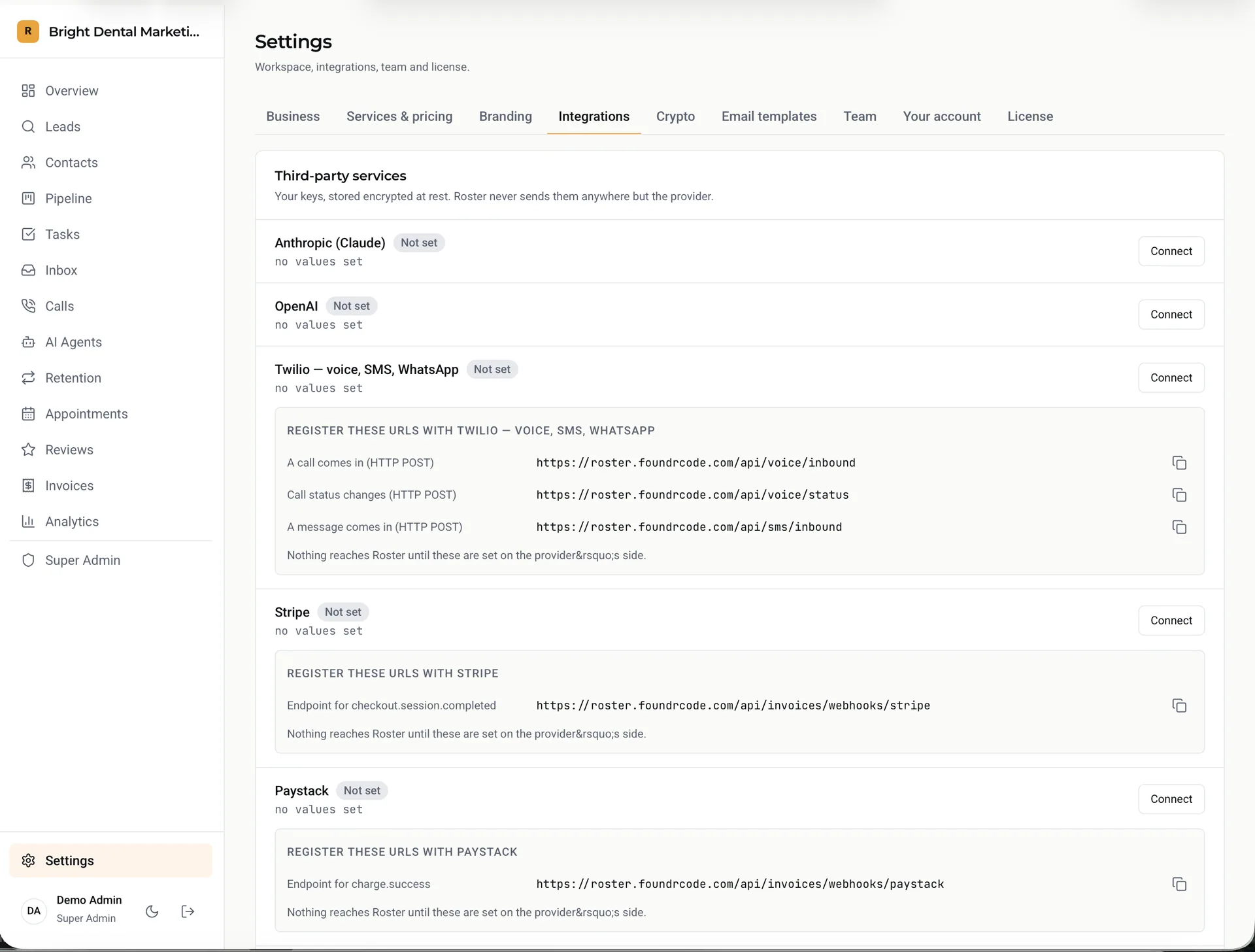 Roster — AI-Powered Business Assistant (Next.js) screenshot 17