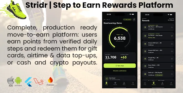 Stridr — Step-to-Earn Rewards App (Flutter + Laravel)