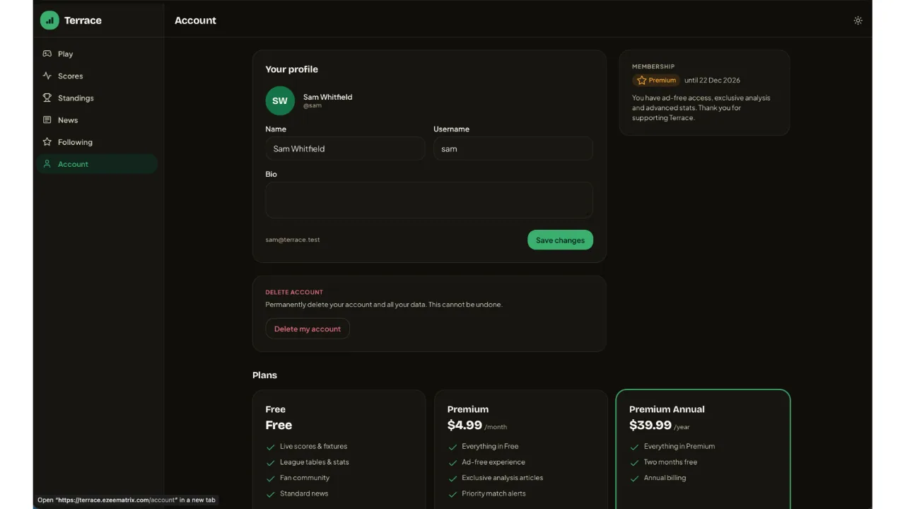Terrace — Live Sports Scores, Stats & Fan Community (Flutter + Laravel) screenshot 13