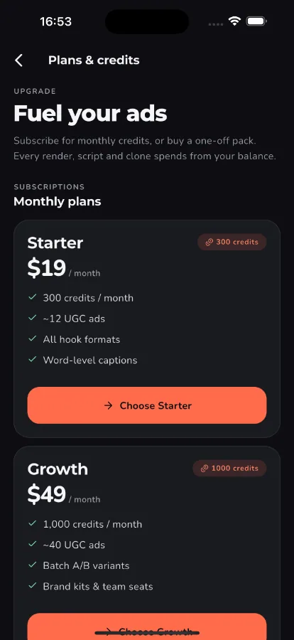 Verve — AI UGC Ad Generator (Flutter + Laravel) screenshot 5
