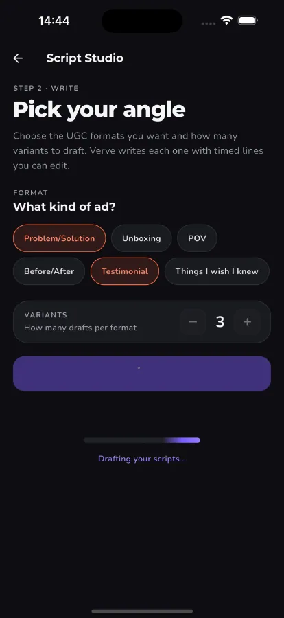 Verve — AI UGC Ad Generator (Flutter + Laravel) screenshot 9