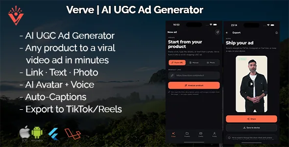 Verve — AI UGC Ad Generator (Flutter + Laravel)